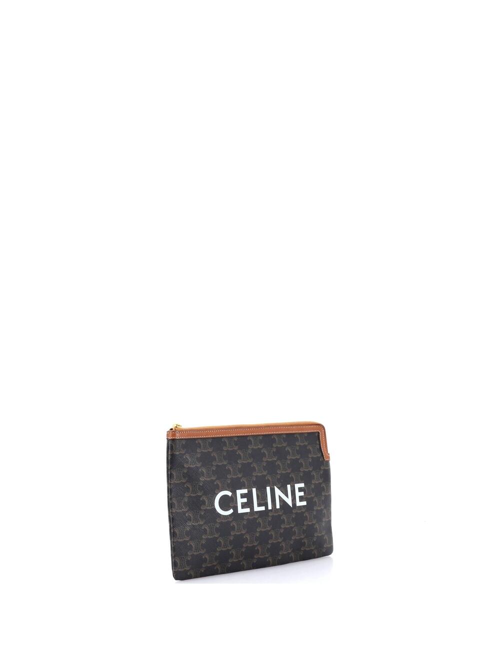 Celine Logo Zip Wristlet Pouch Triomphe #258493C56B - Picture 2 of 8